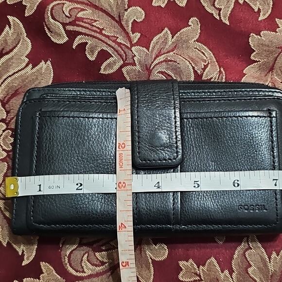 Fossil Vintage Black Zip Around Leather Wallet And Leather Checkbook Insert - Picture 11 of 11